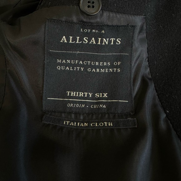 All Saints Wool Italian Cloth Overcoat Black Size 36 - Picture 7 of 11